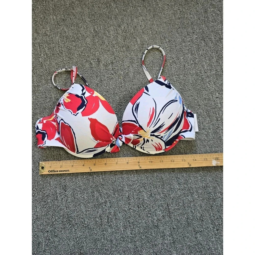 SO Floral Bikini Top XL Red White Blue Molded Underwire Cup Center Knot Swim - Picture 4 of 4
